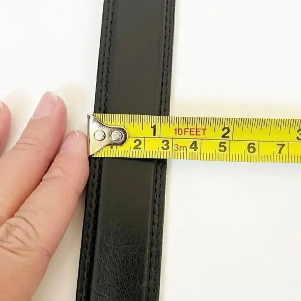 Made flour Men’s Black Leather Belt 33-39” Smooth‎ Grain Silver Square Buckle